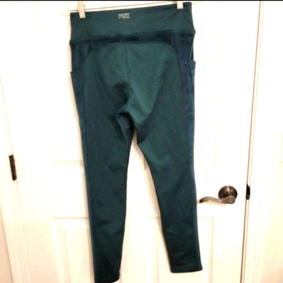 PINK Active Velour Trim Green Leggings - Picture 4 of 5